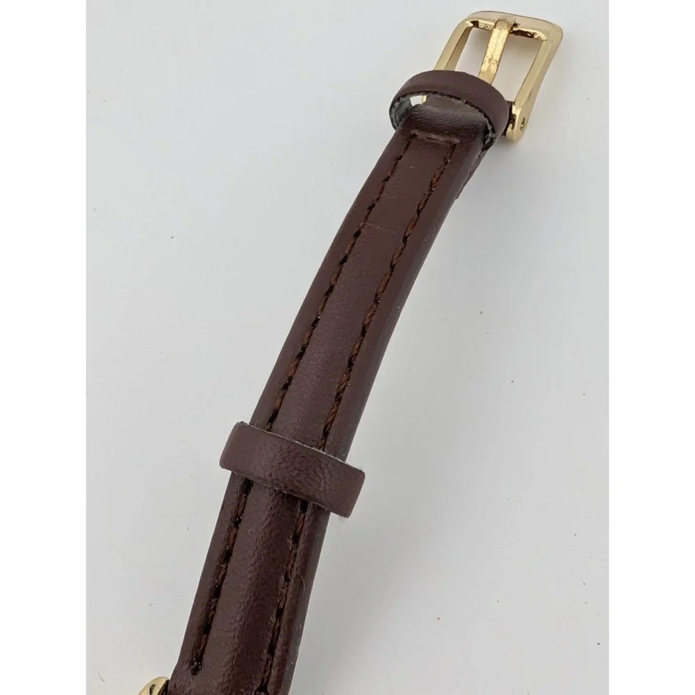 Time & Tru Watch Women 26mm Gold Case Brown Faux Leather Band- New Battery